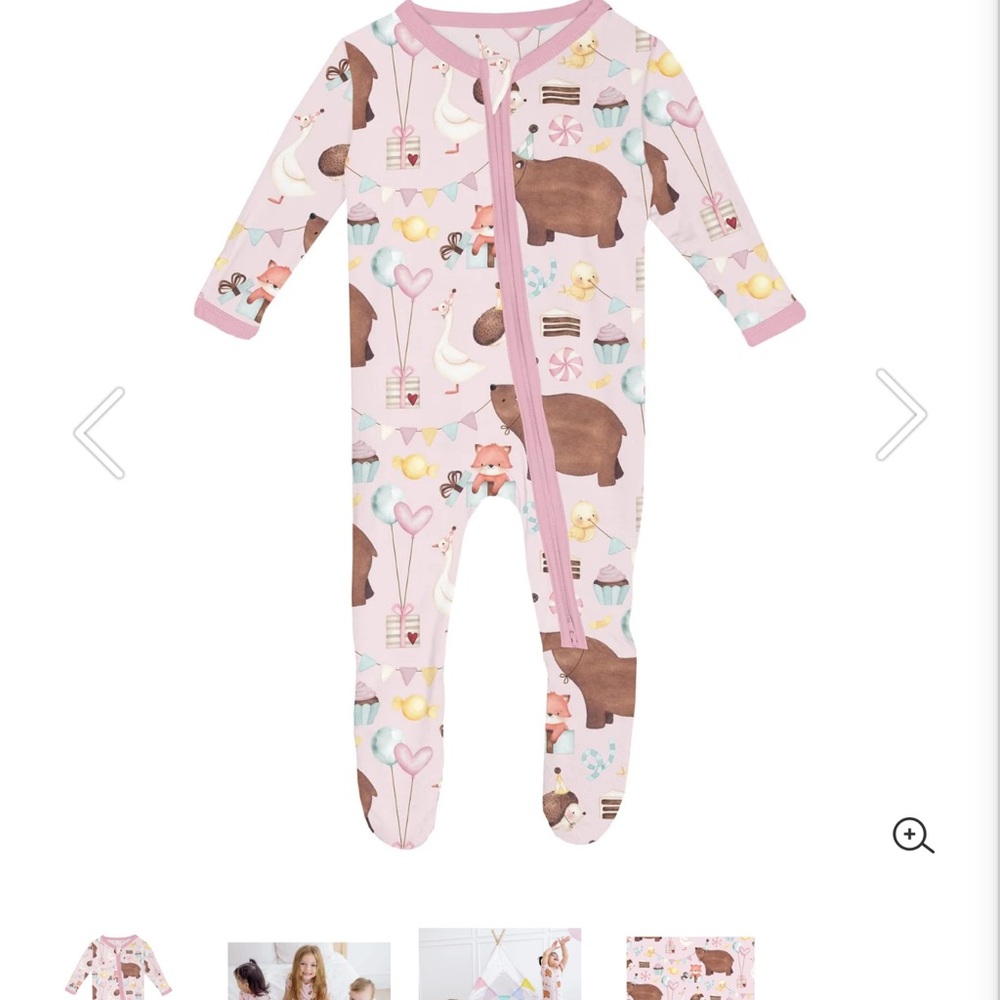 NWT KicKee print footie 2 way zipper in shrinking violet forest party size 12-18
